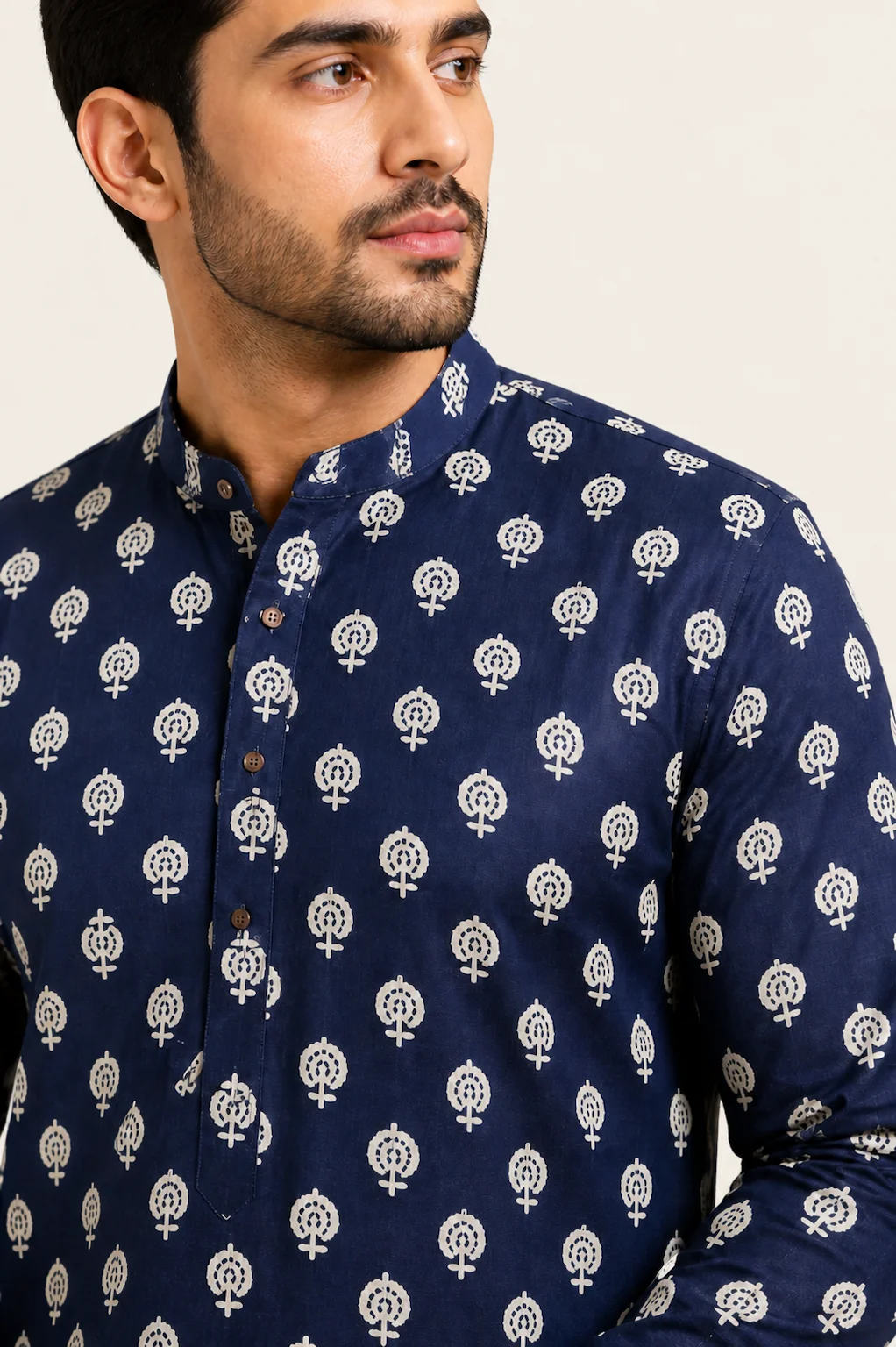 Blue Printed Cotton Kurta view 2