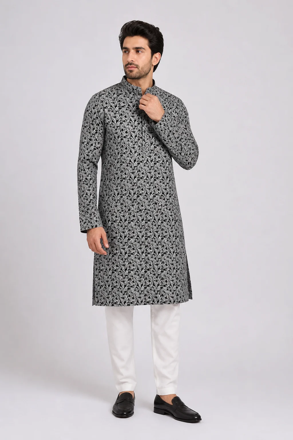 Black Printed Cotton Kurta