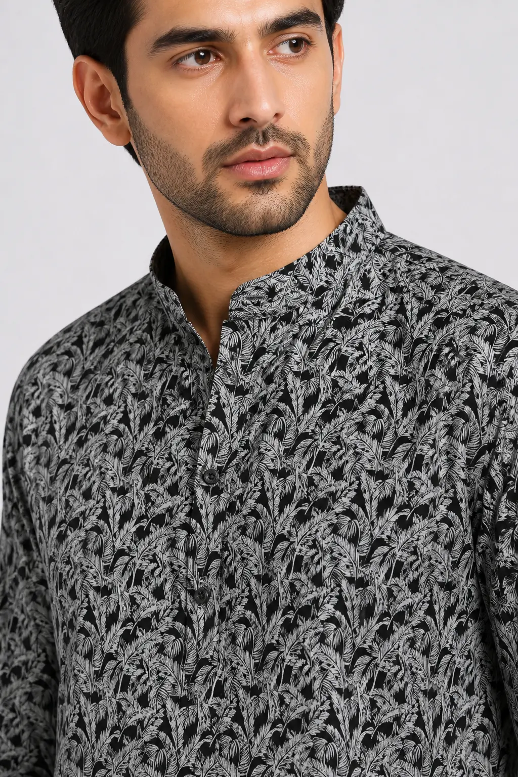 Black Printed Cotton Kurta view 2