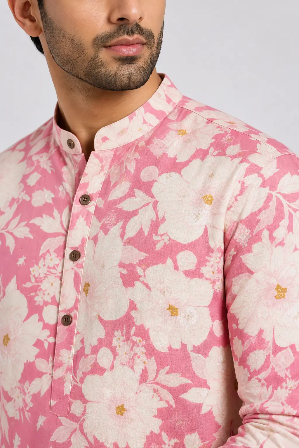 Pink Floral Cotton Kurta view 2