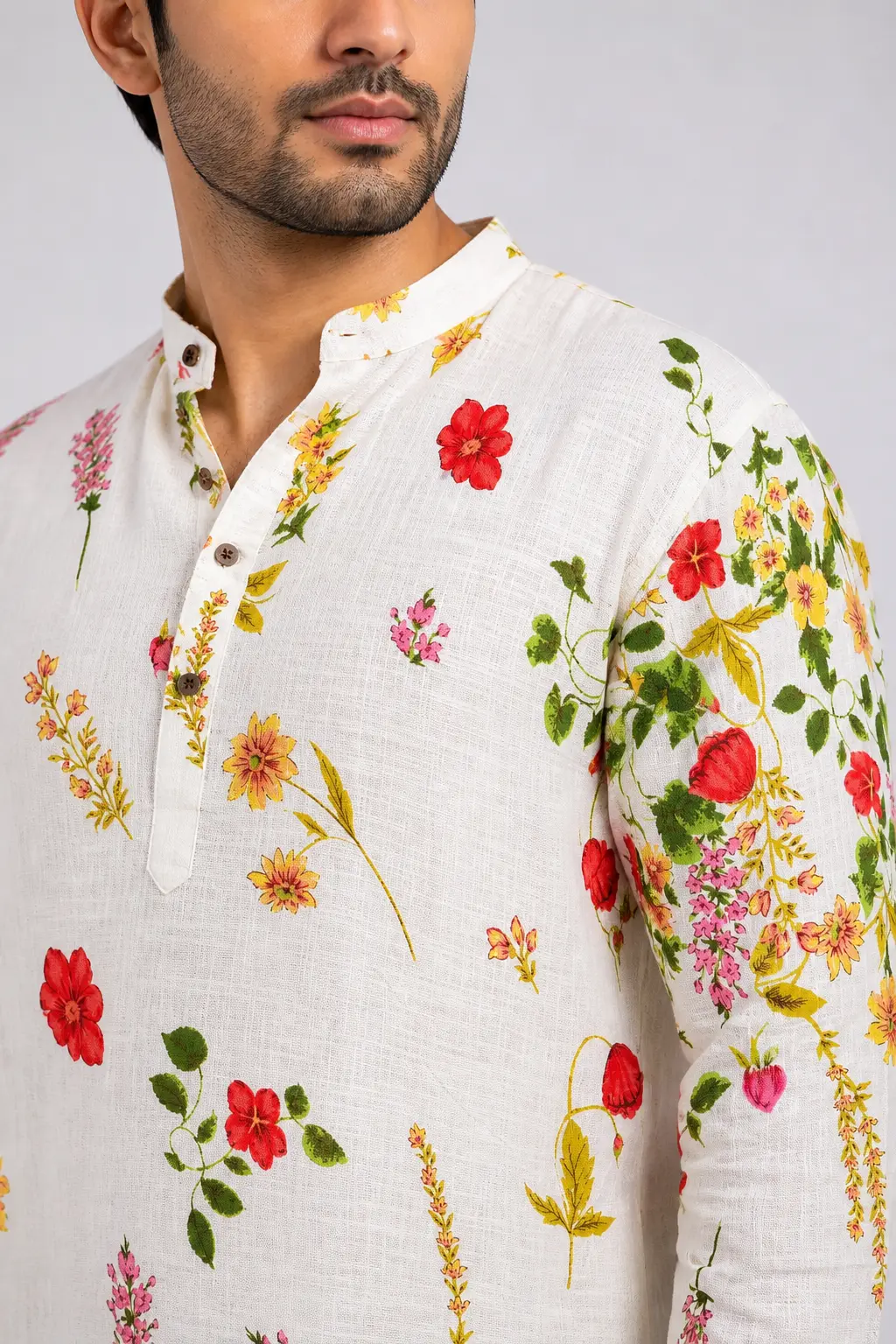 White Multicolor Floral Kurta view 2