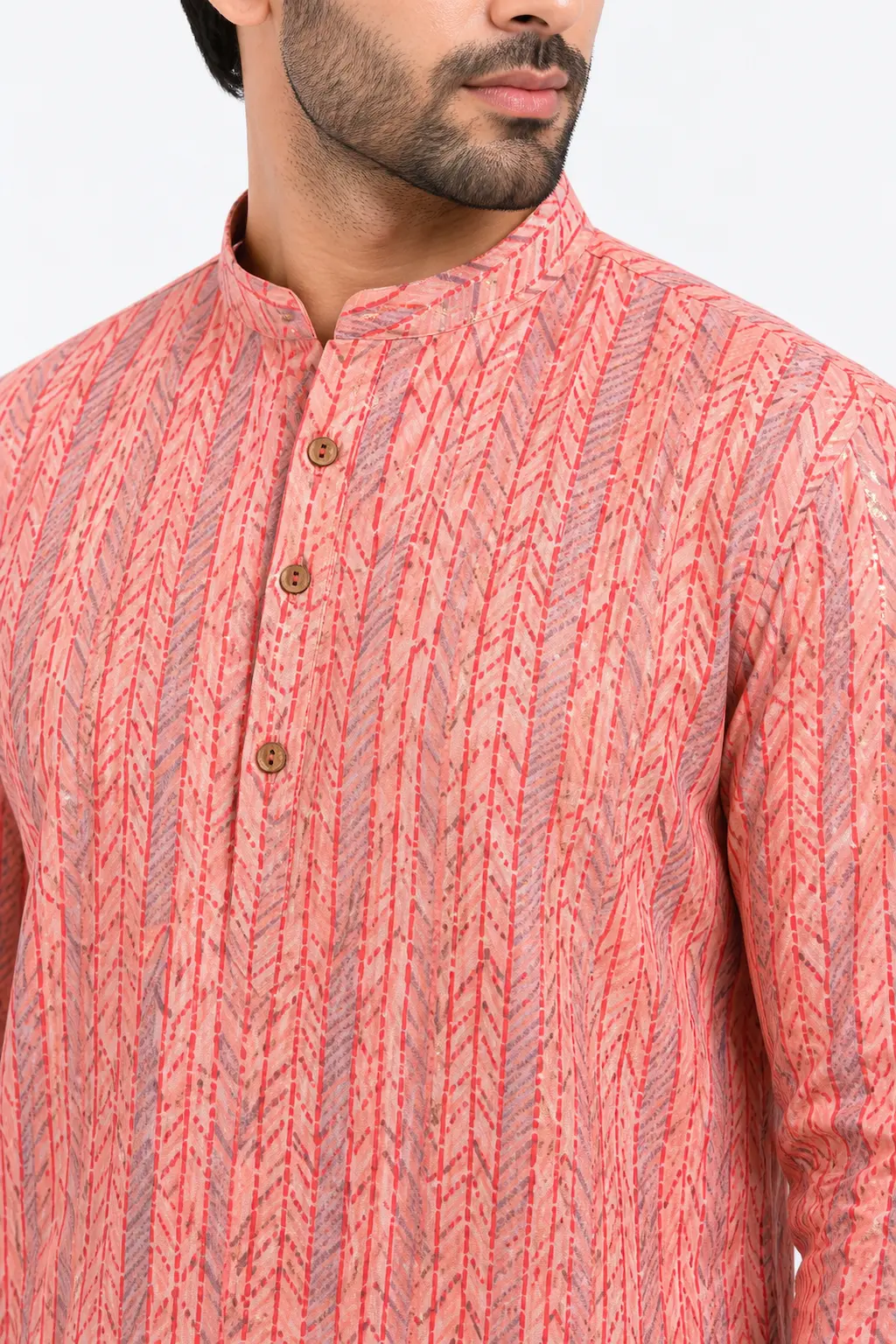 Coral Textured Muslin Silk Kurta view 2