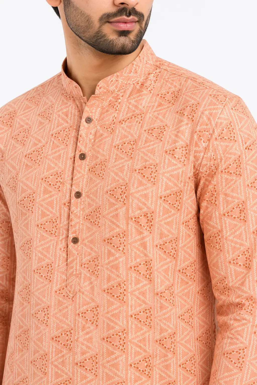 Peach Geometric Printed Kurta view 2