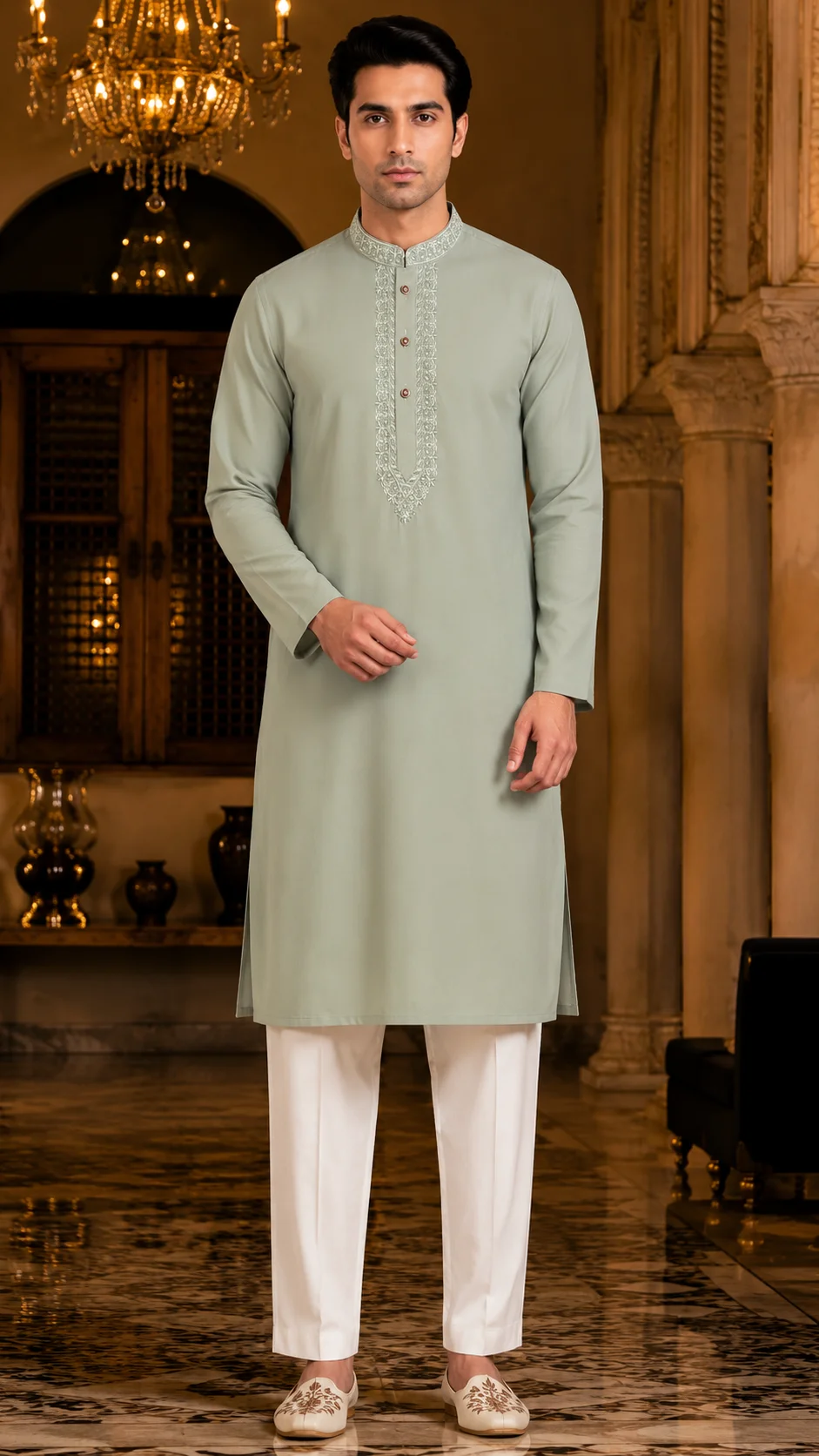 Serene Mint Green Intricate Embroidered Kurta