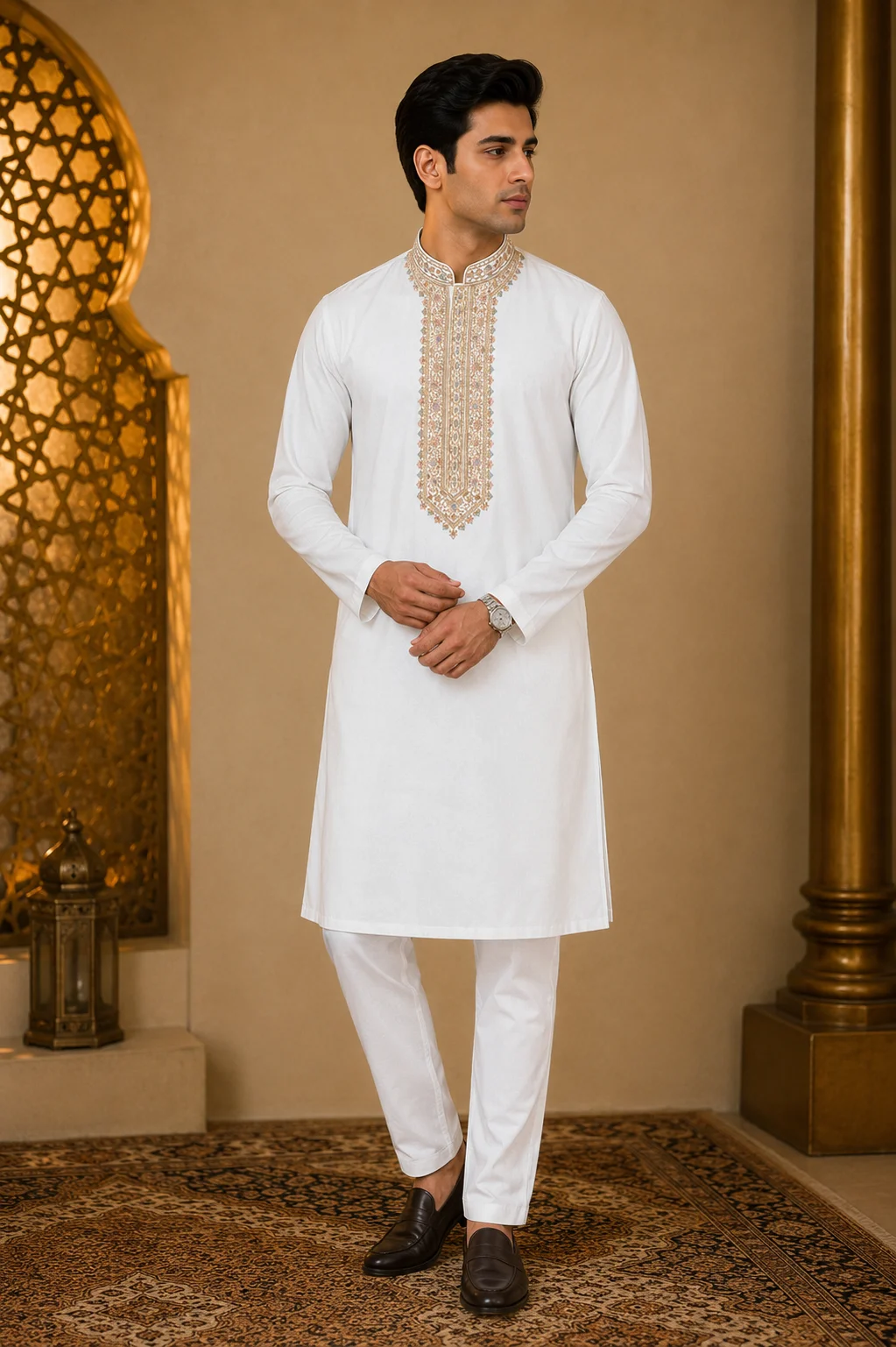 Pure White Embroidery Work Kurta