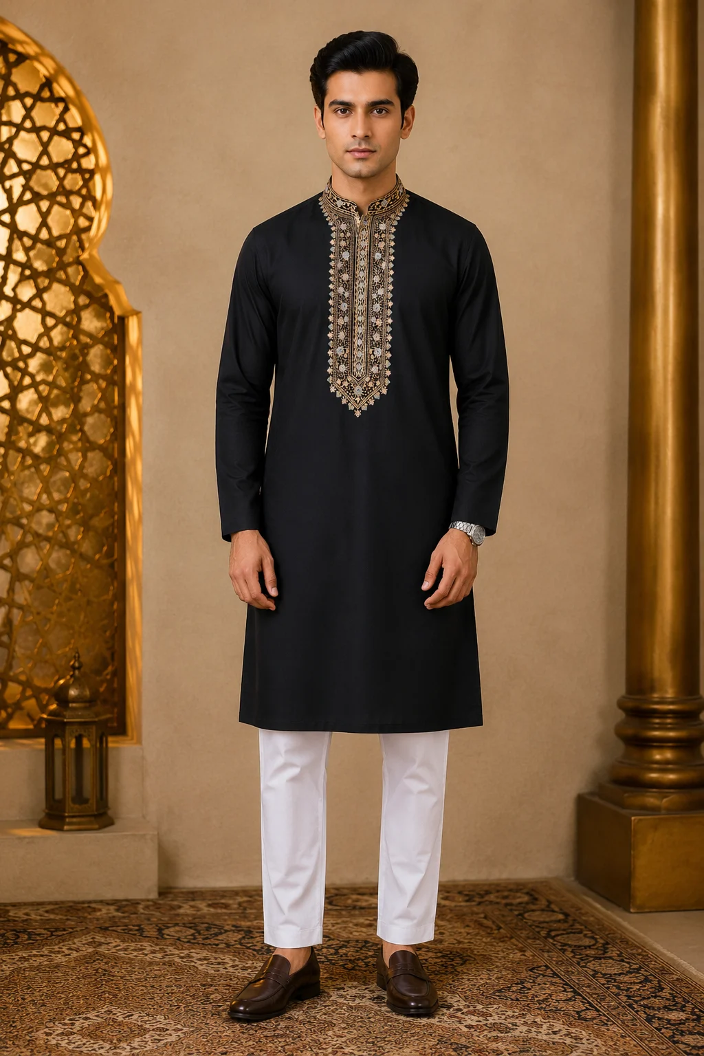 Jet Black Embroidery Work Kurta
