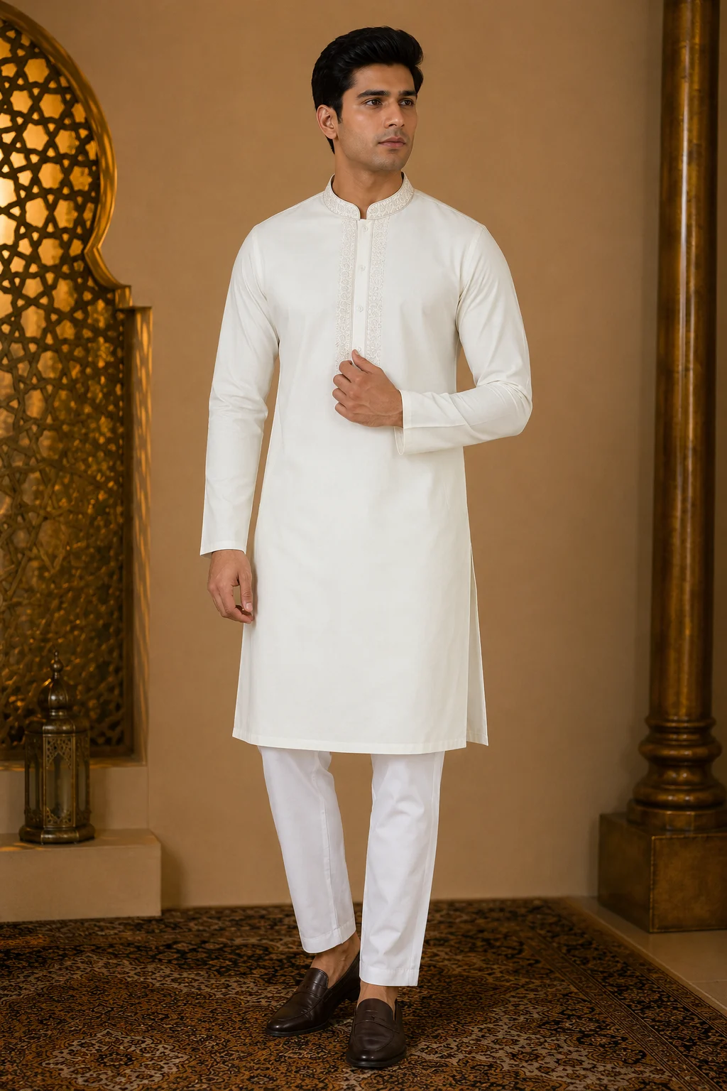 Classic Cream Embroidered Kurta