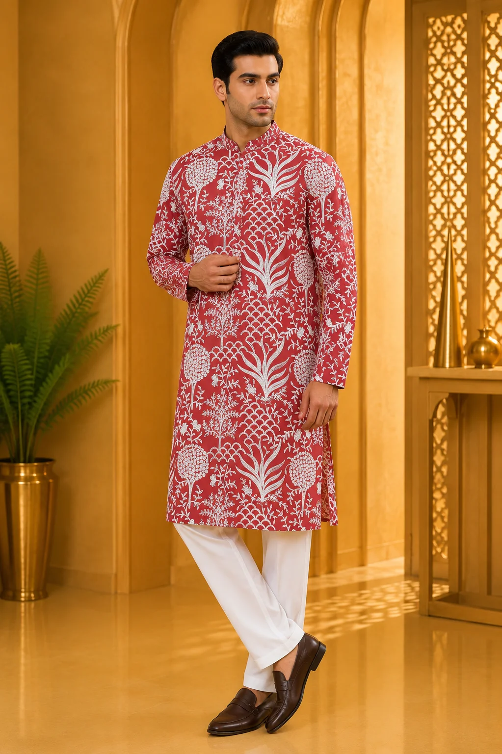 Crimson Red Royal Heritage Embroidered Kurta