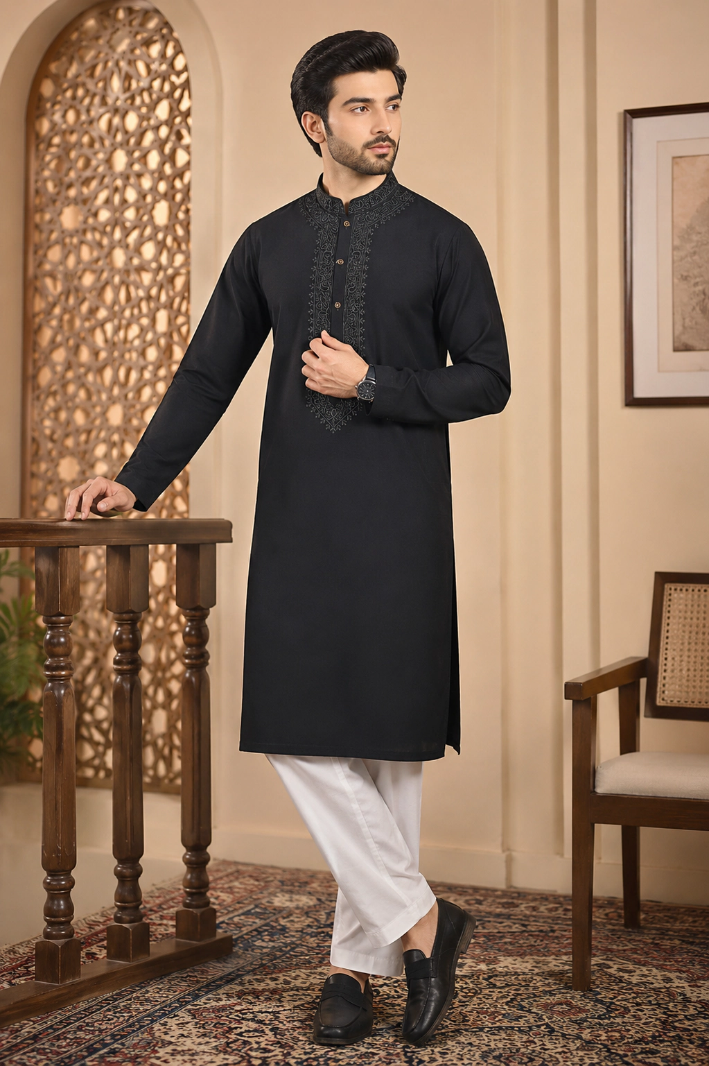 Black Japanese Embroidered Kurta