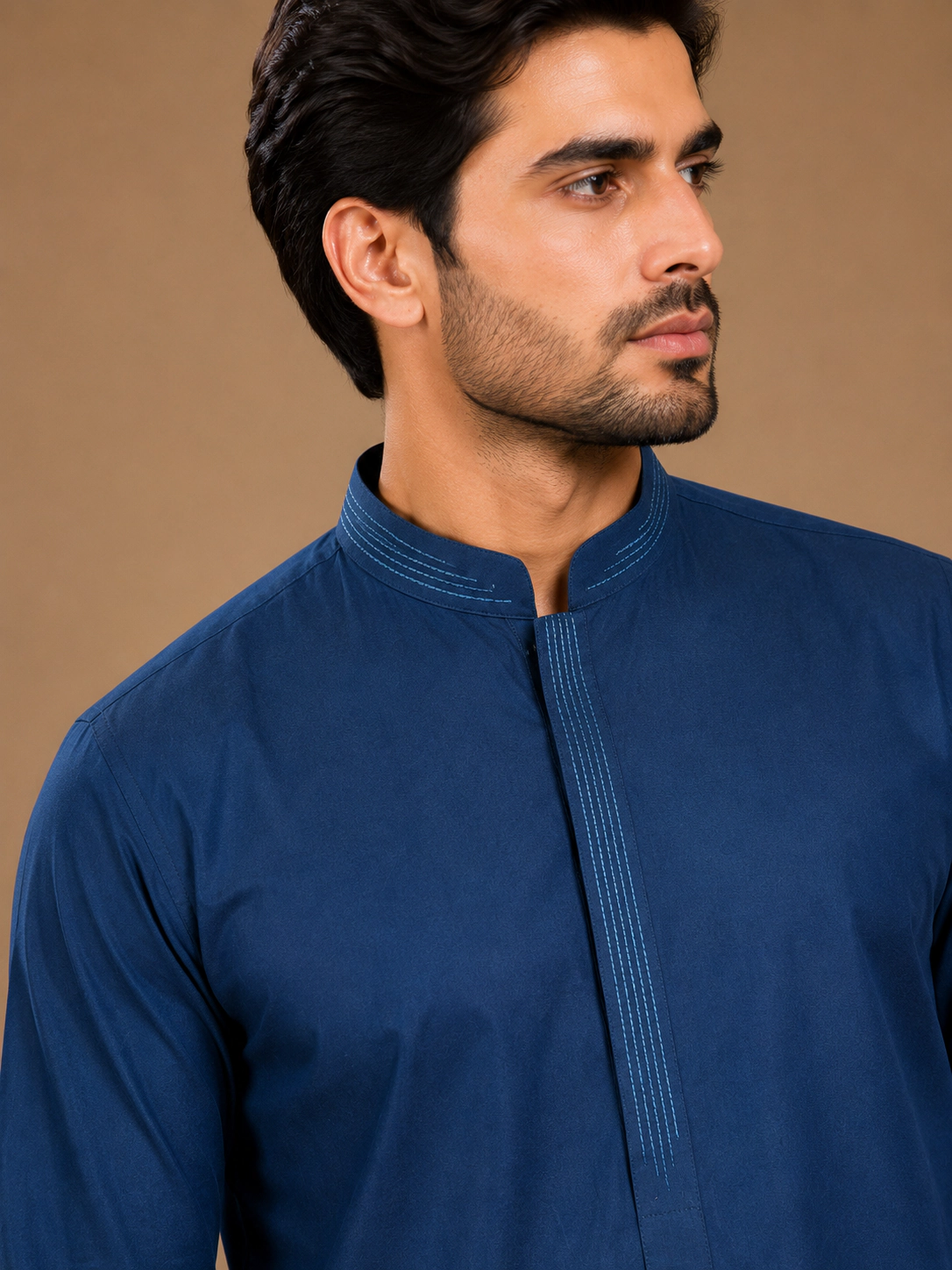 Men's Navy Blue Silk Kurta with Bottom view 2