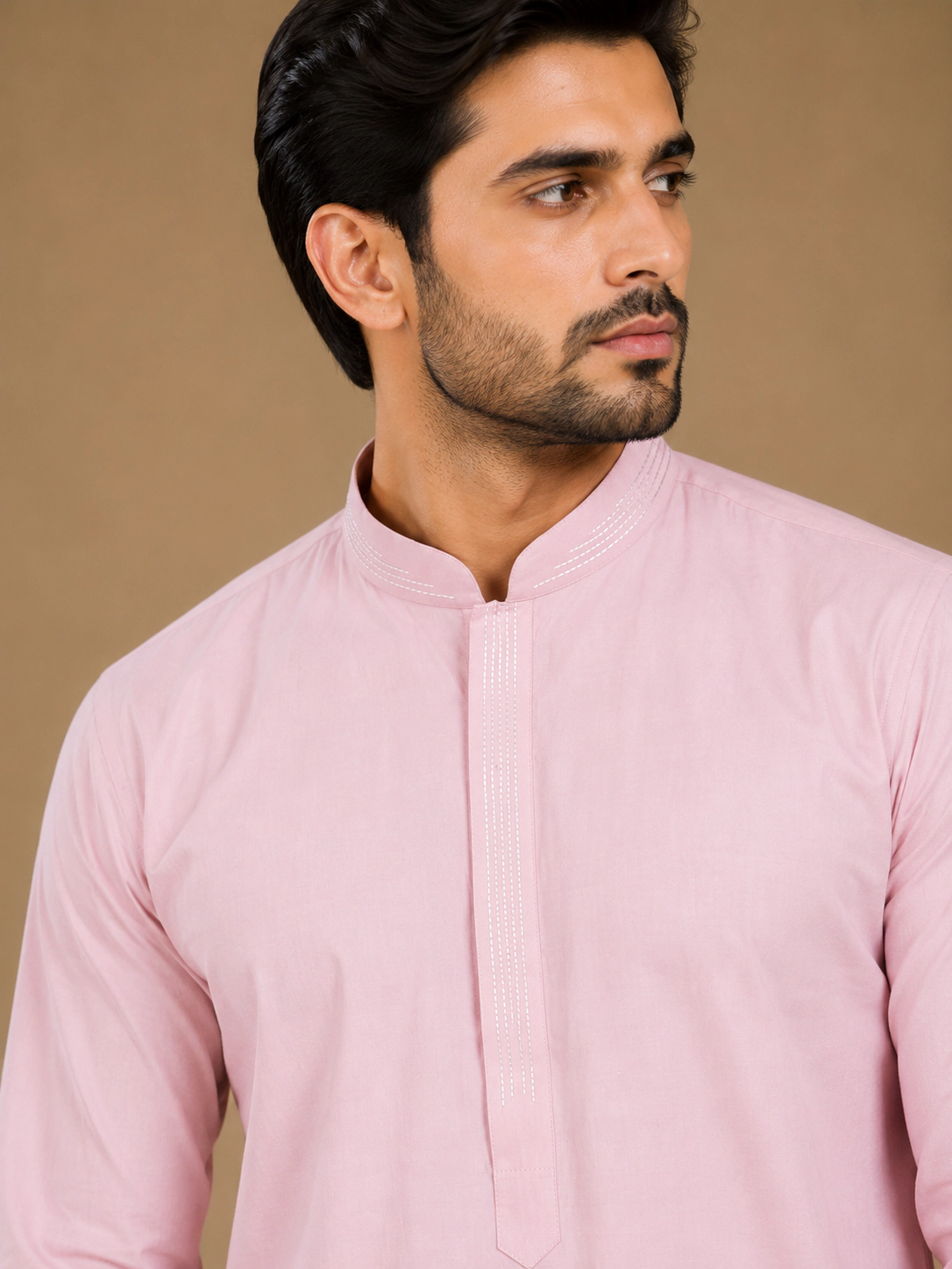 Men's Baby Pink Silk Kurta with Bottom view 2