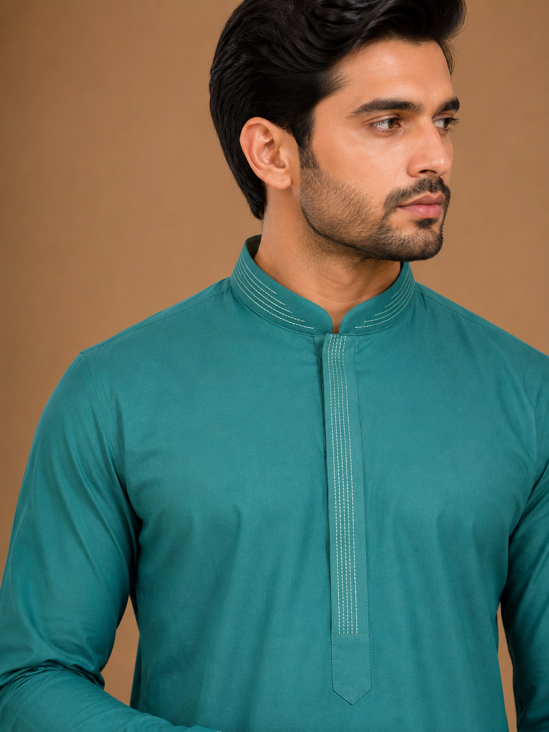 Men's Teal Green Silk Kurta with Bottom view 2