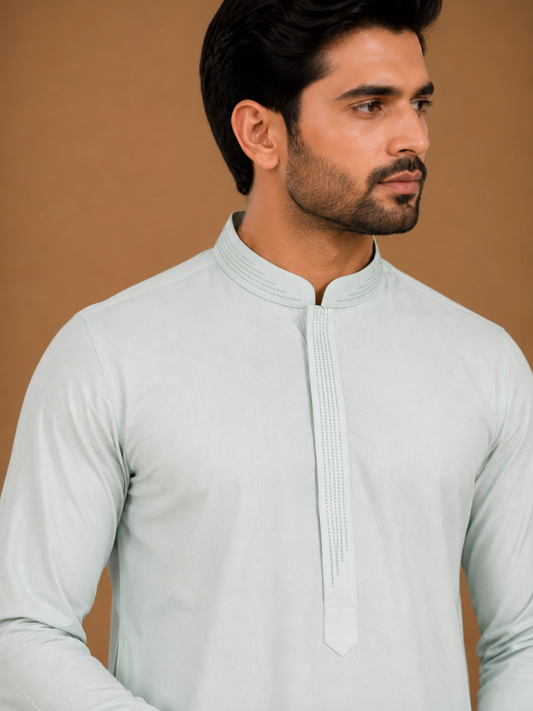 Men's Mint Green Silk Kurta with Bottom view 2
