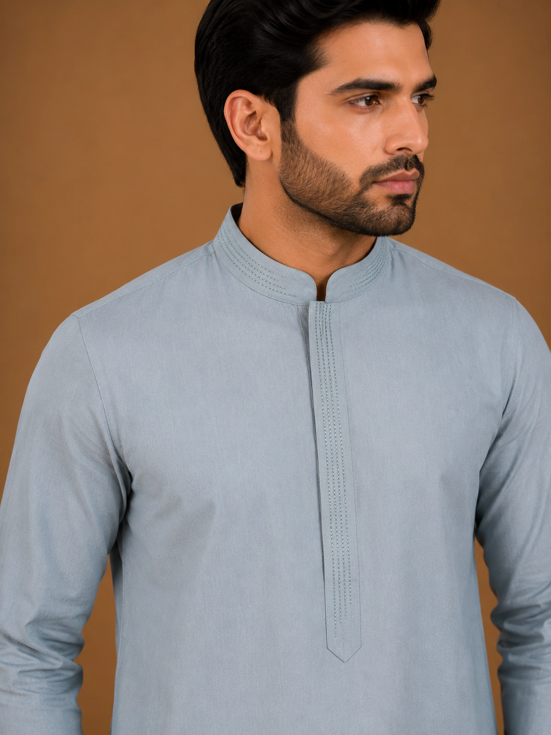 Men's Ice Blue Silk Kurta with Bottom view 2