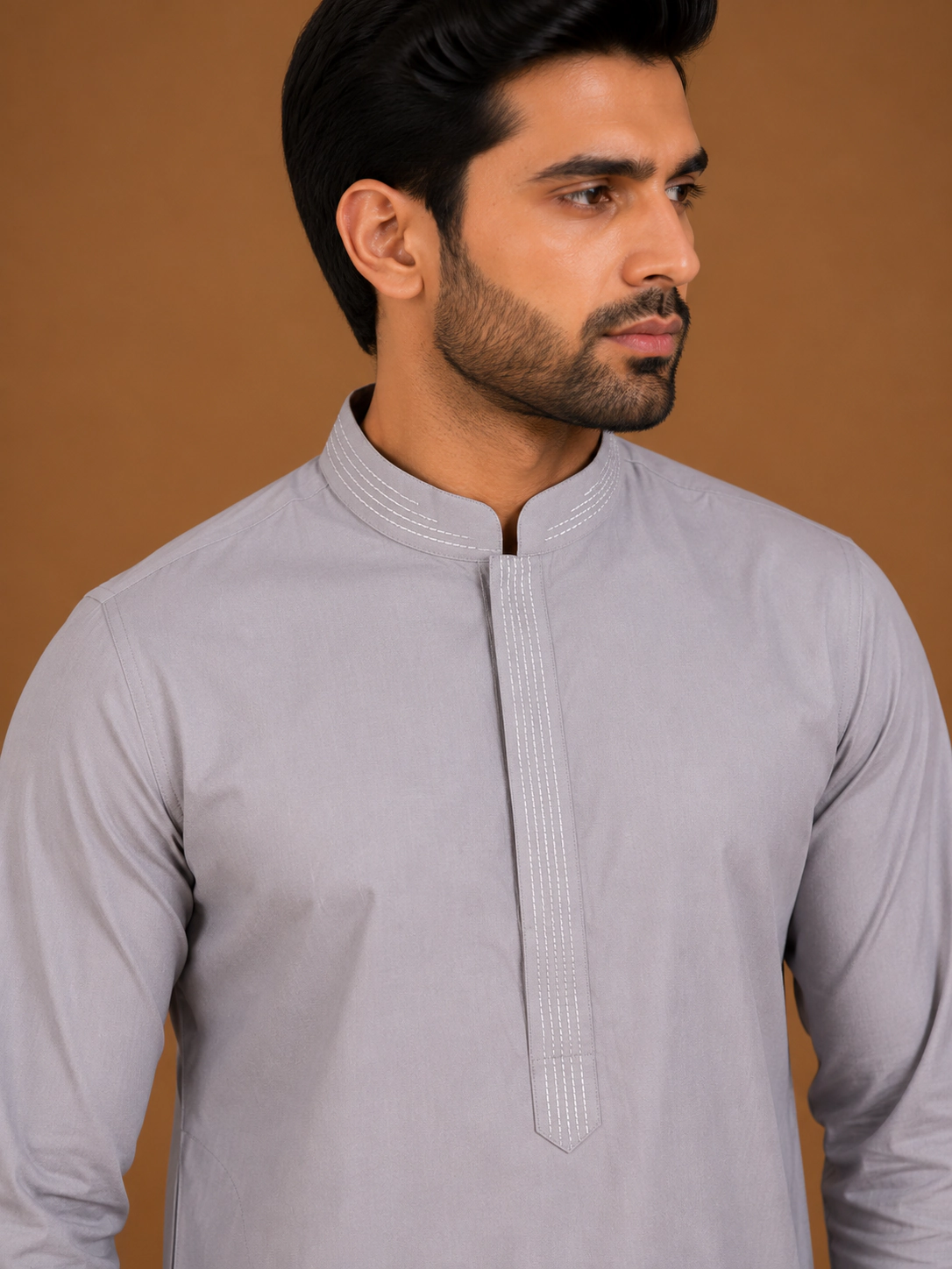 Men's Pearl Grey Silk Kurta with Bottom view 2