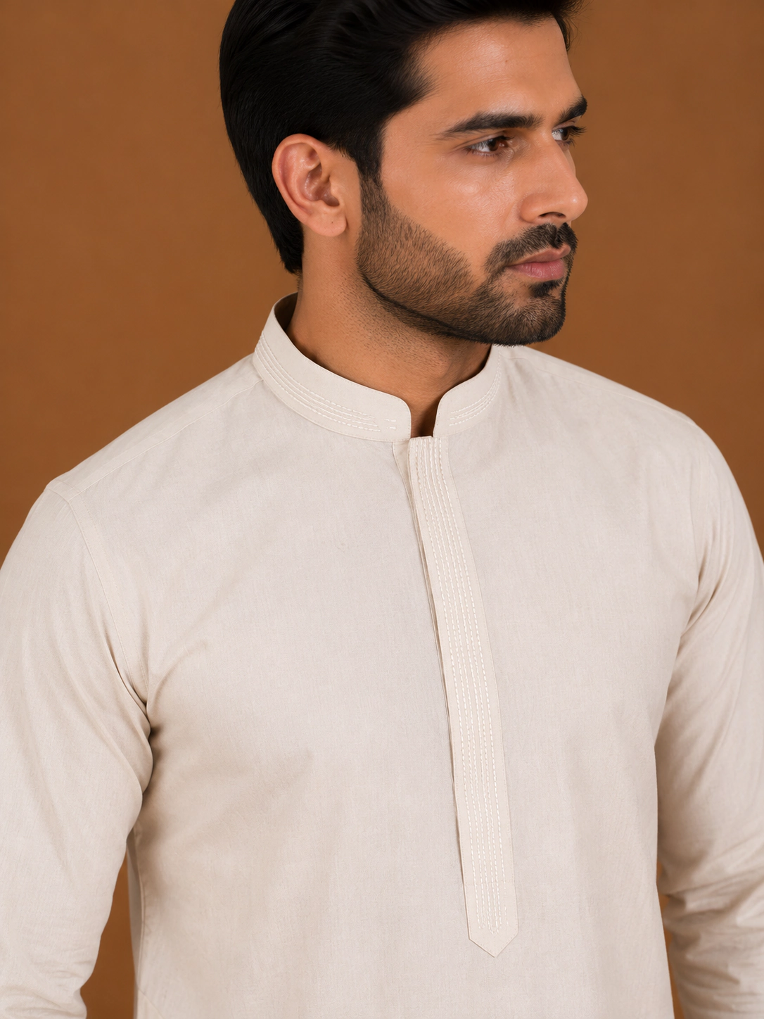 Men's Ivory Silk Kurta with Bottom view 2