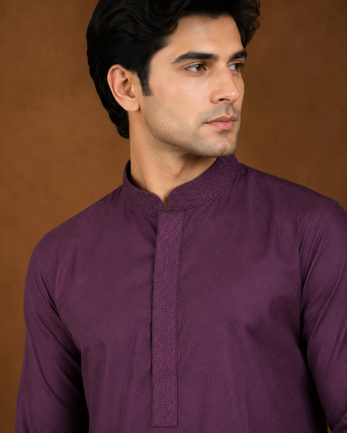 Men's Plum Silk Kurta with Bottom view 2