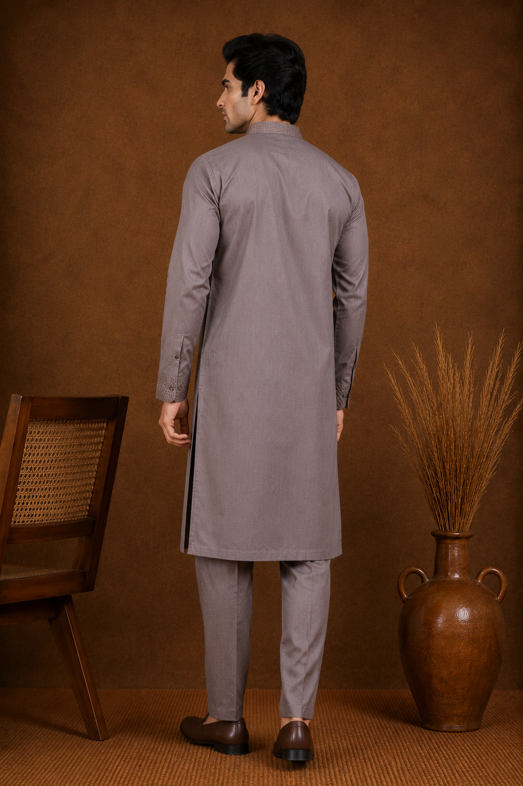 Men's Plum Silk Kurta with Bottom (Copy) view 3