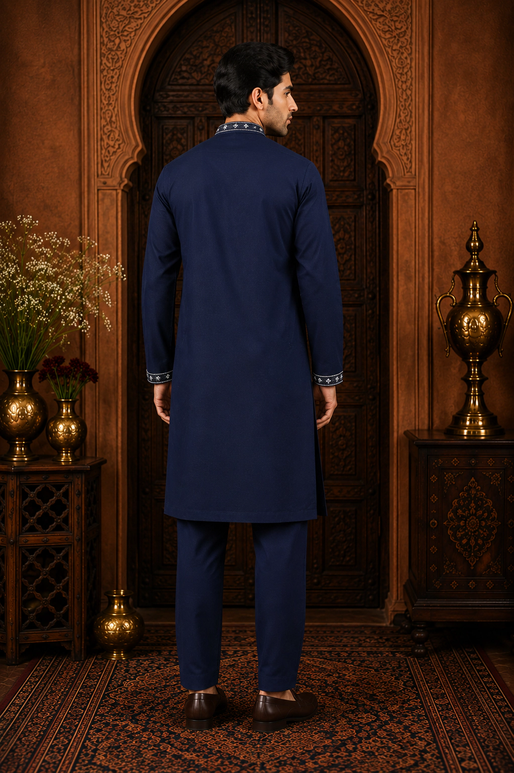 Men's Midnight Navy Japanese Embroidered Kurta Set view 3