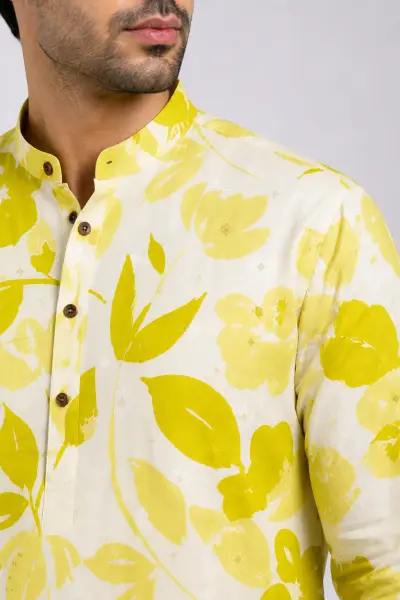 Printed Cotton Kurta - Yellow Floral view 2