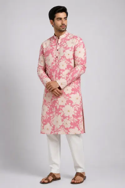 Pink Floral Cotton Kurta