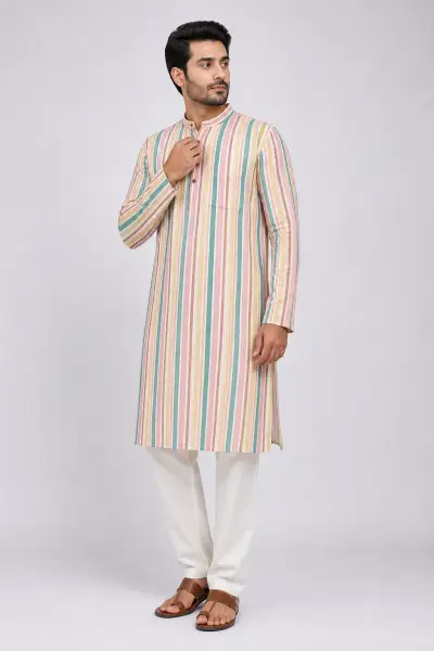 Printed Cotton Linen Kurta - Multicolor