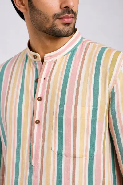 Printed Cotton Linen Kurta - Multicolor view 2