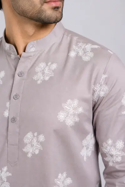 Printed Cotton Kurta - Mauve Floral view 2