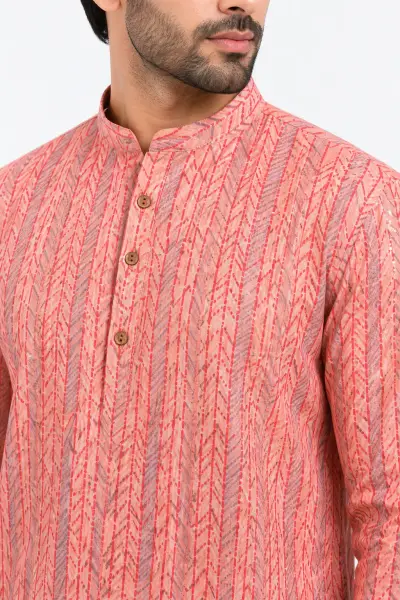 Muslin Silk Kurta - Red Textured view 2
