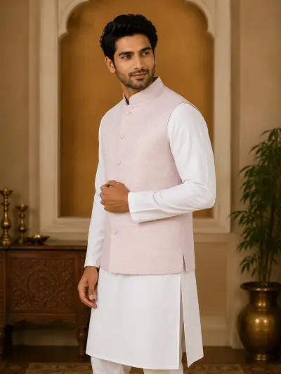 Blush Pink Jacquard Waistcoat