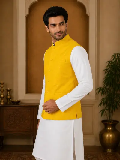 Mustard Yellow Embroidered Waistcoat