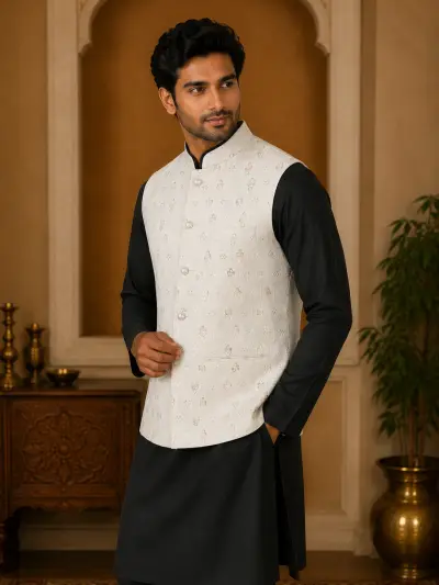 Ivory Embroidered Ethnic Waistcoat