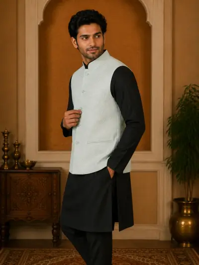 Mint Green Embroidered Waistcoat