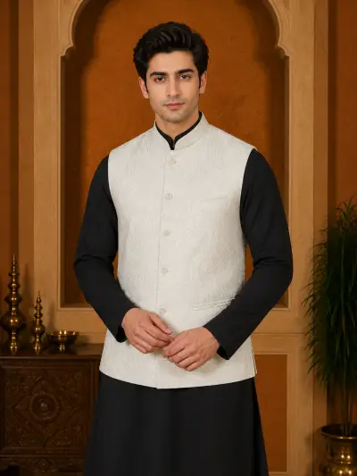 Ivory Embroidered Sequin Waistcoat