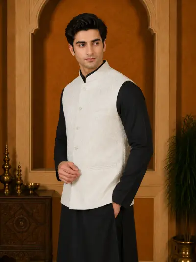 Ivory Embroidered Sequin Waistcoat view 2
