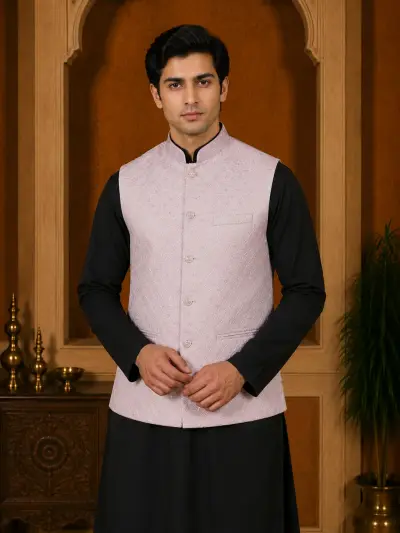 Blush Pink Jacquard Waistcoat