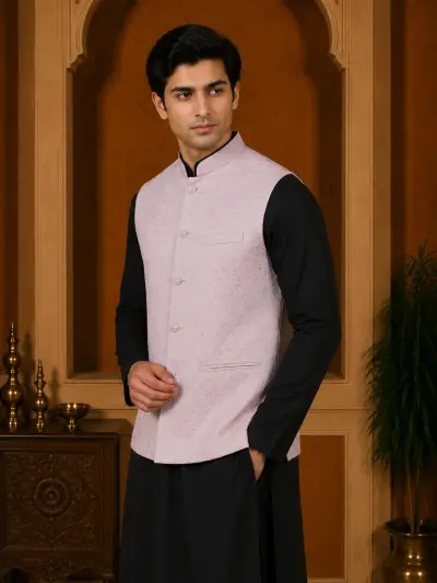 Blush Pink Jacquard Waistcoat view 2