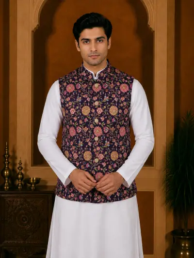 Midnight Floral Printed Waistcoat view 2