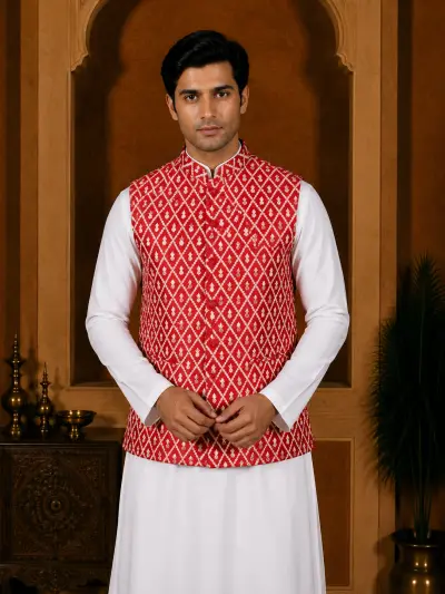 Red Diamond Jacquard Waistcoat