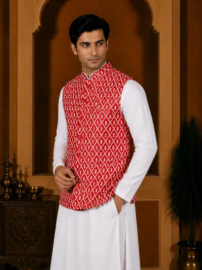 Red Diamond Jacquard Waistcoat view 2