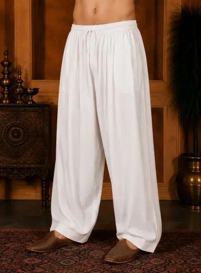 White Cotton Aligarhi Pajama