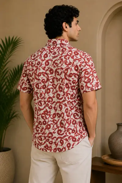 Blended Linen Urdu Calligraphy Abstract Print Half Sleeve Shirt view 2