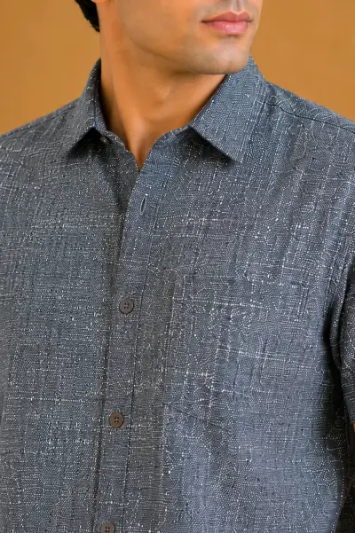 Bhagalpuri Ghiccha Slate Grey Textured Half Sleeve Shirt view 4