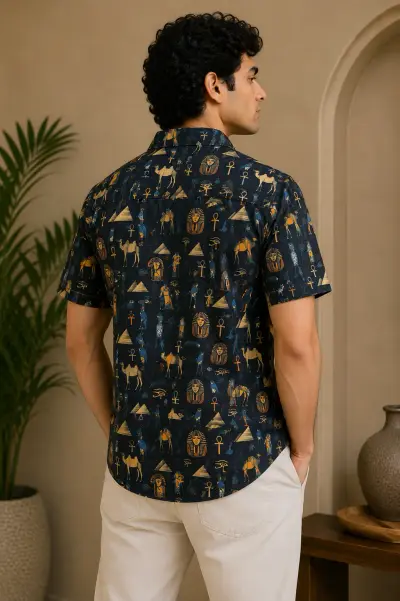 Blended Linen Midnight Egyptian Print Half Sleeve Shirt view 2
