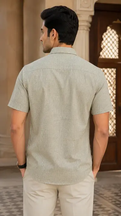 Bhagalpuri Ghiccha Mint Green Textured Half Sleeve Shirt view 2