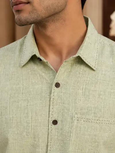 Bhagalpuri Ghiccha Mint Green Textured Half Sleeve Shirt view 4
