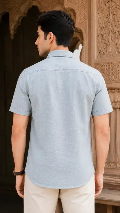 Bhagalpuri Ghiccha Ice Blue Textured Half Sleeve Shirt view 3