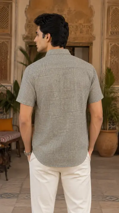 Bhagalpuri Ghiccha Stone Grey  Half Sleeve Shirt view 4