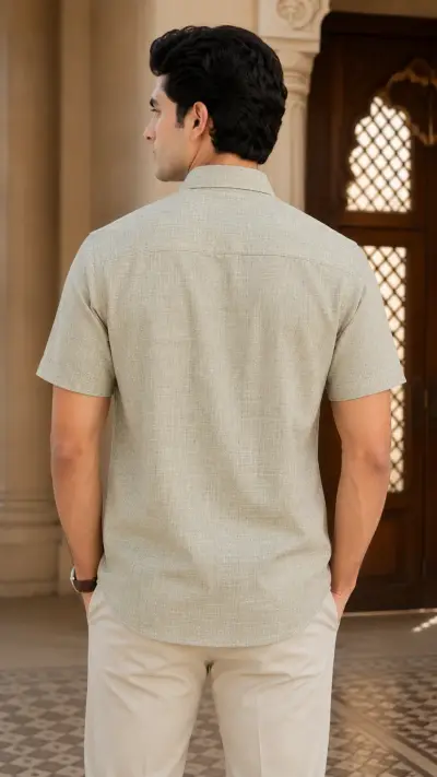 Bhagalpuri Ghiccha Stone Grey Half Sleeve Shirt view 3