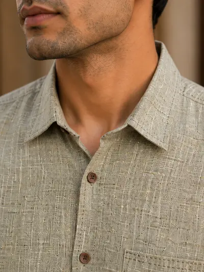 Bhagalpuri Ghiccha Stone Grey Half Sleeve Shirt view 4